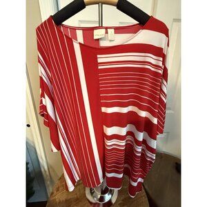 Chico's travelers collection Red White Striped Batwing Sleeve Top Size 3 XXL